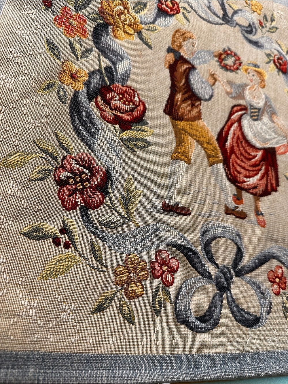 J Pansu Paris France Tapestry Pillow Cover 18” Dancing Couple Zipper Close Vtg - Picture 2 of 11
